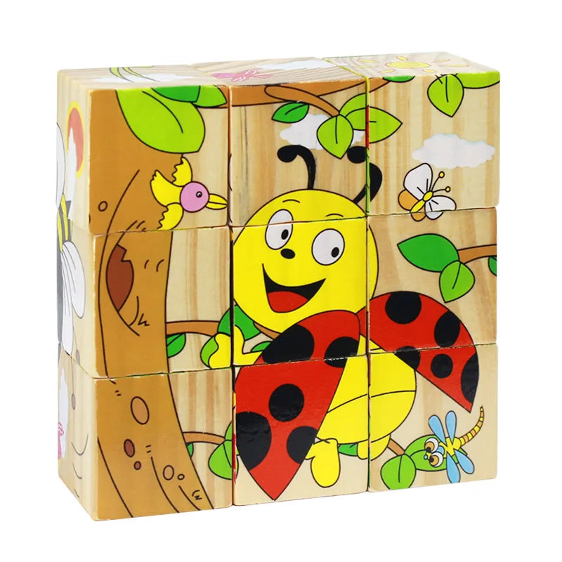 9 Pcs Six-sided 3D Cubes Jigsaw Puzzles Wooden Blocks Toys For Children Kids Educational Toys Funny Games