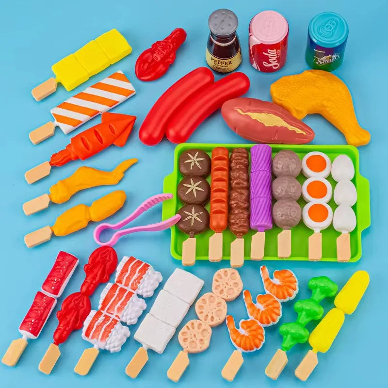 Kids Play House Barbecue Toy Set Kitchen Pretend Play Cooking Toys Simulation Food Cookware BBQ Kit Cosplay Game Gifts
