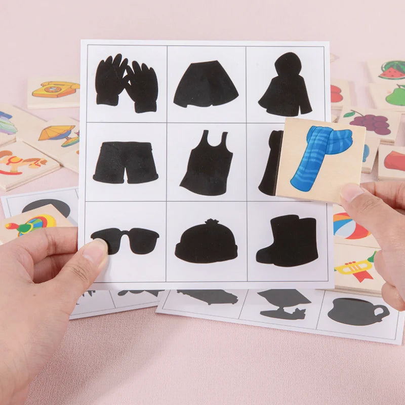 Kids Wooden Toy Learning Animal Fruit Find Shadow Matching Jigsaw Puzzle Game Baby Montessori Educational Toys for Children