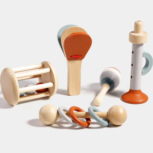 Baby Montessori Sensory Toy Early Learn Wooden Rolling Ball Drum Listen Exercise Color Cognition Hand-eye Coordination Train