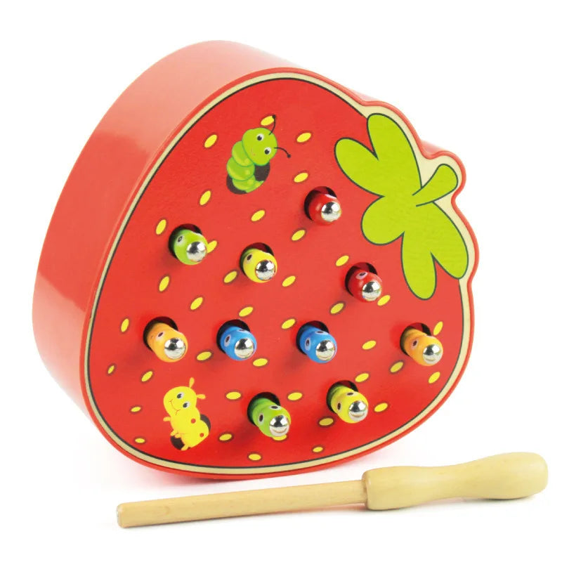 Magnet Strawberry Catch Worms Board Fishing Game for kids Magnetic Catching Caterpillar Montessori Educational Toys Baby Gift