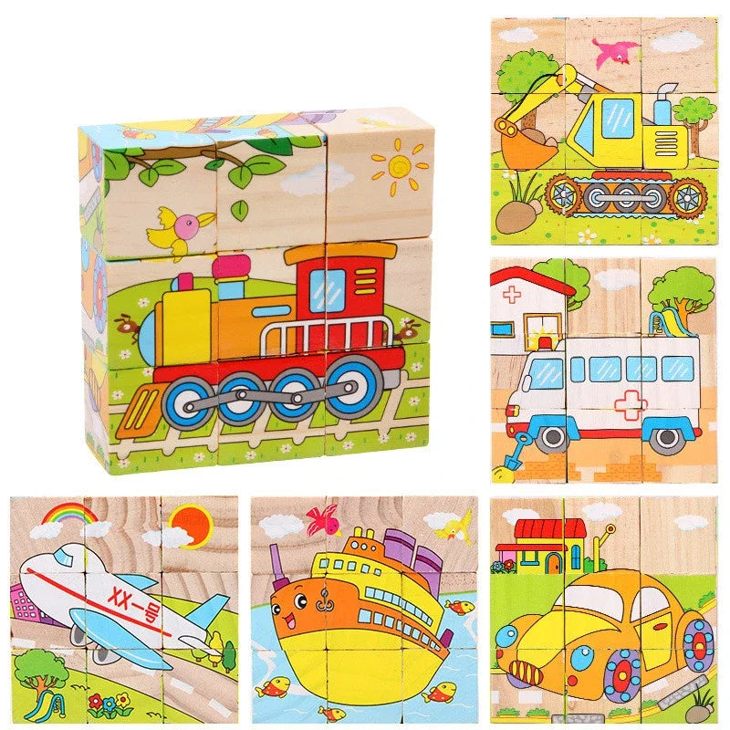 9 Pcs Six-sided 3D Cubes Jigsaw Puzzles Wooden Blocks Toys For Children Kids Educational Toys Funny Games