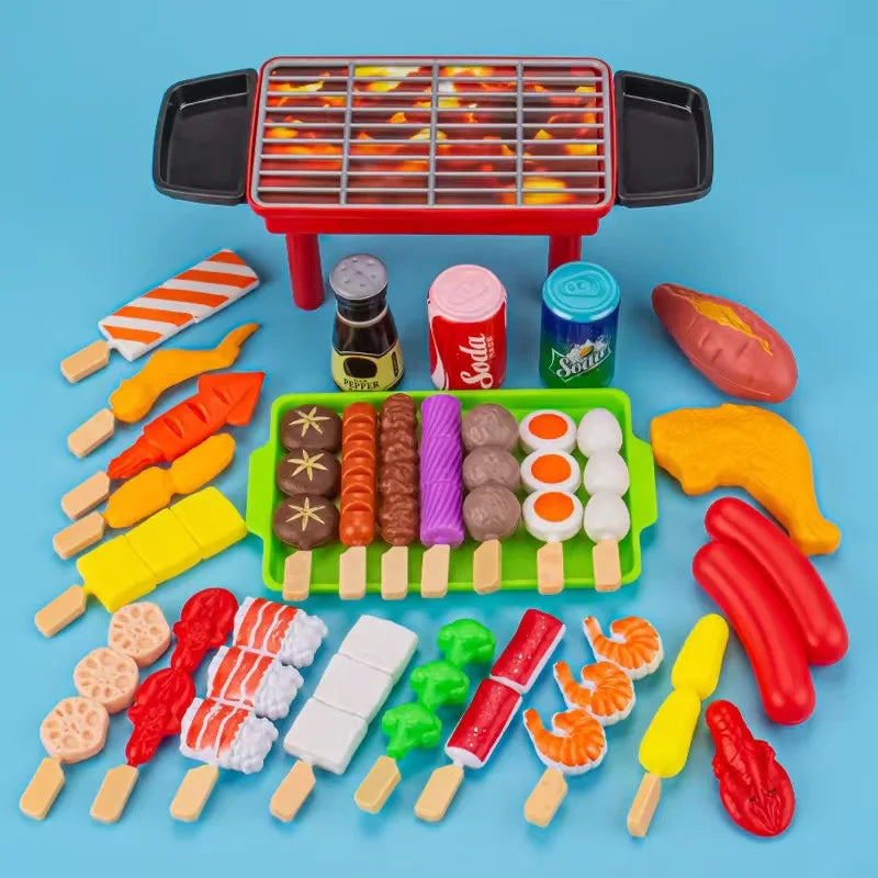 Kids Play House Barbecue Toy Set Kitchen Pretend Play Cooking Toys Simulation Food Cookware BBQ Kit Cosplay Game Gifts