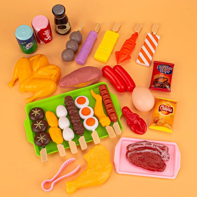 Kids Play House Barbecue Toy Set Kitchen Pretend Play Cooking Toys Simulation Food Cookware BBQ Kit Cosplay Game Gifts