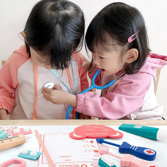 Wooden Kids Pretend Doctor Nurse Game Toys Set Cosplay Simulation Dentist Accessories Tools Children Role Play Doctor Toys Gifts