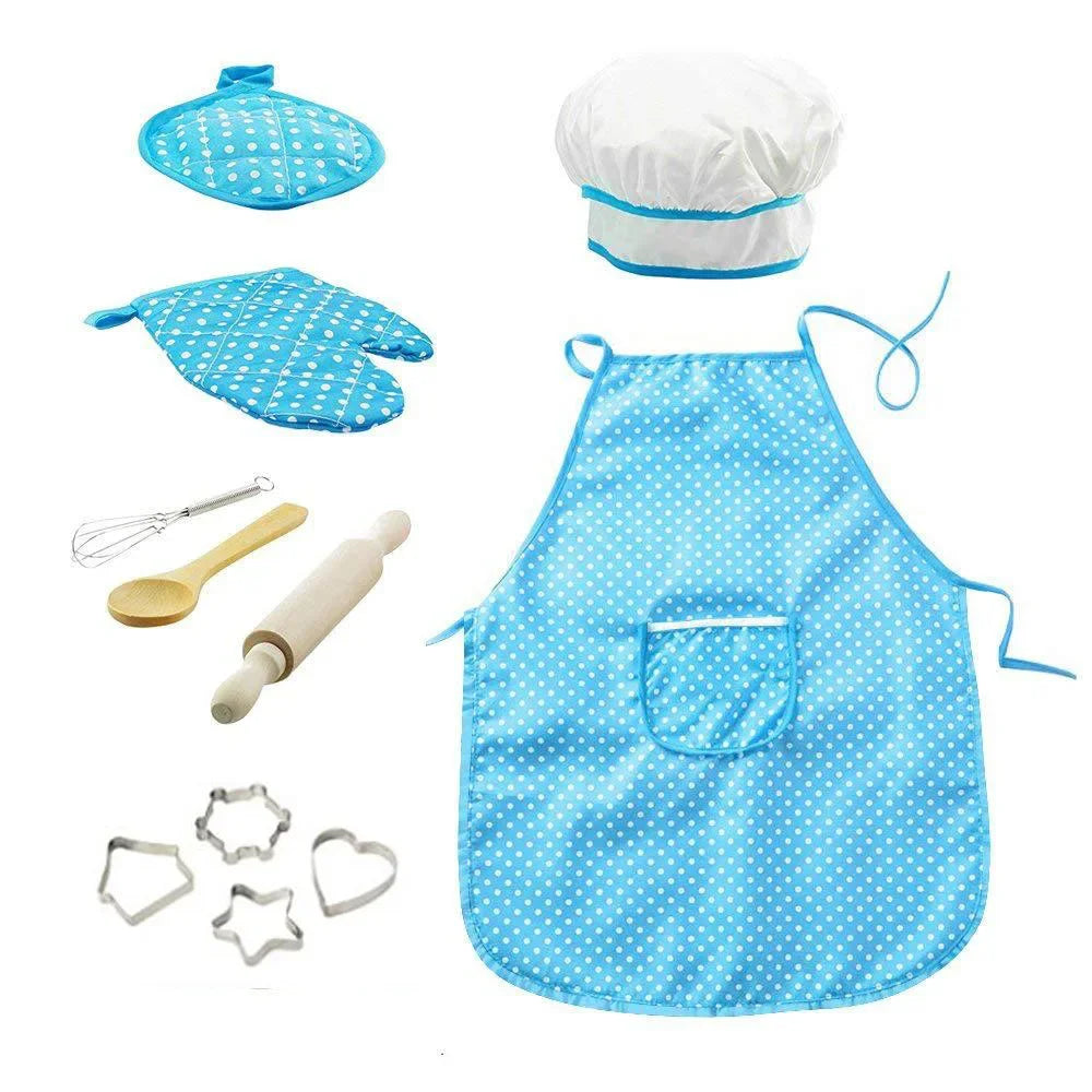 Apron for Little Girls Kids Cooking Baking Set Chef Hat Mitt & Utensil for Toddler Play House Toys Chef Costume Role Play
