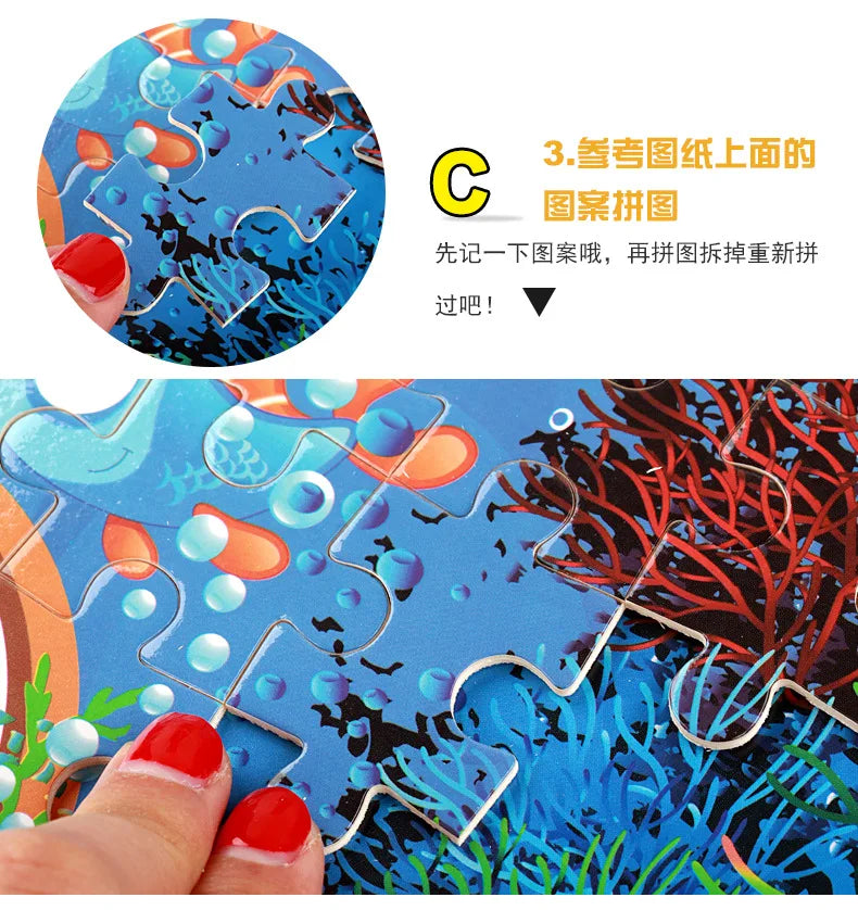 100pcs Cartoon Animal Wooden Puzzles Farm Dinosaur Jıgsaw Puzzle Baby Early Education Montessori Toys for Kids Gifts