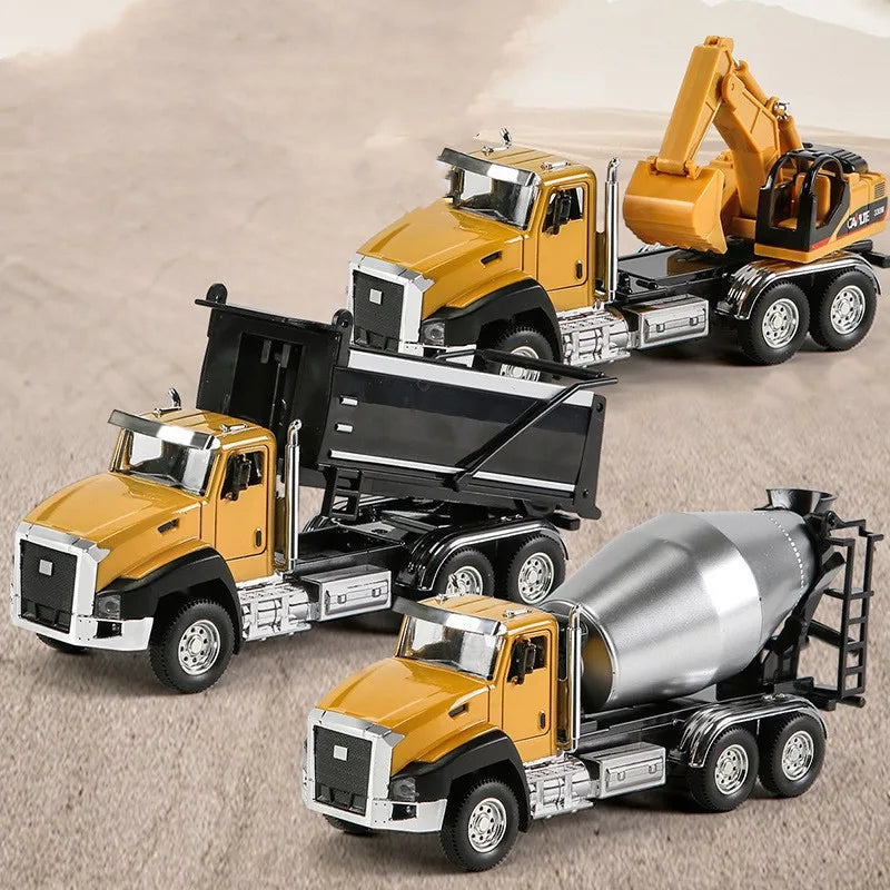 Kids 1:50 Alloy Truck Model Engineering Vehicle Excavator Bulldozer Head Dumper Truck Crane Tanker Toys Boys Radio Control Gift