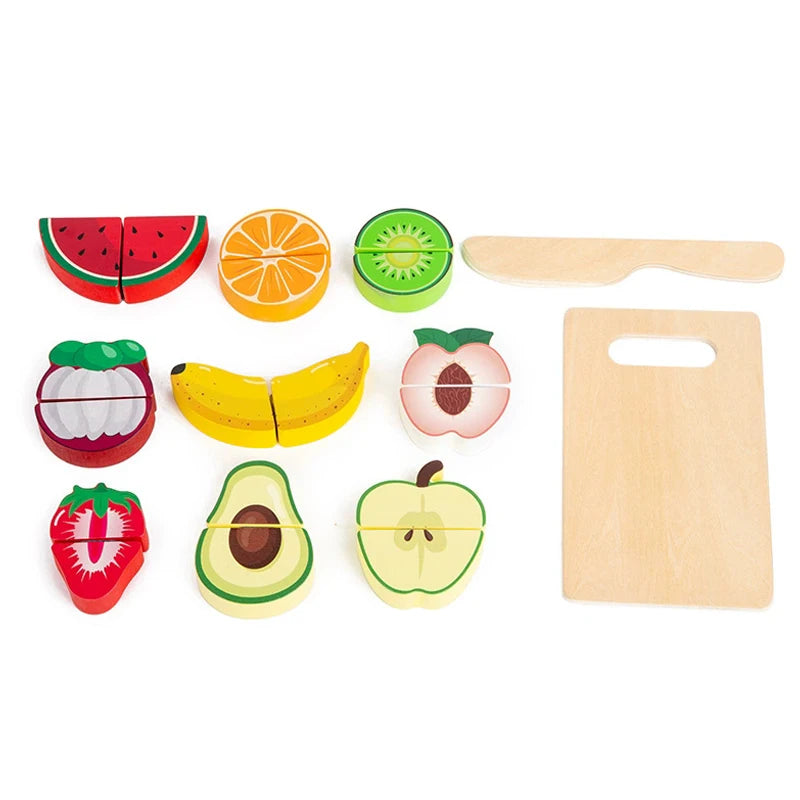 Wooden Montessori Simulation Kitchen Pretend Toy Kid Classic Game Education Cutting Fruit Food Velcro Set Housework Gift