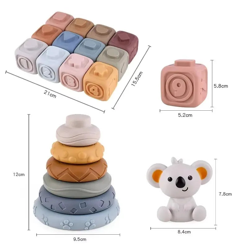 Baby Montessori Silicone Building Blocks Koala Squeeze Stacker & Teething Toys Intellectual Enlightenment Early 3D Puzzle Toys