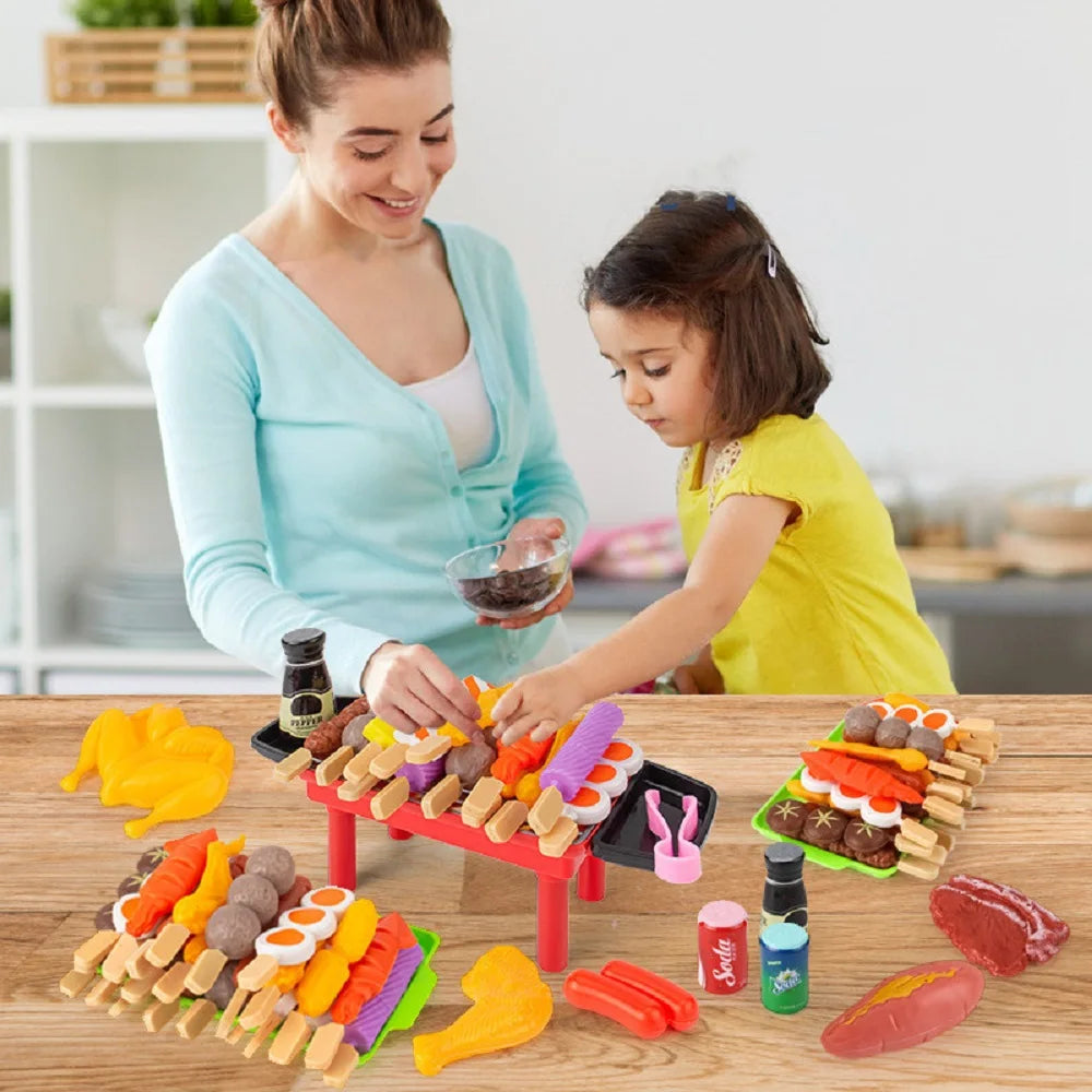 Baby Montessori Dress Up Kitchen Toys BBQ Set Kids Simulated Cookware Cooking Simulated Food Cosplay Educational Gift Puzzle Toy