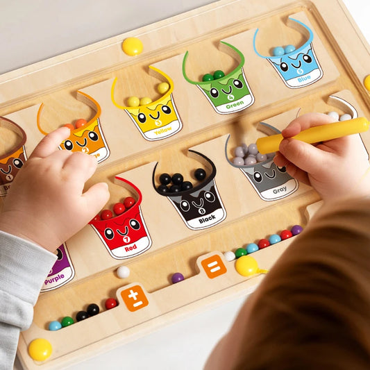 Montessori Magnetic Color Sorting Games Toddler Wooden Maze Board Pen Moving Bead Games Sensory Kids Play Early Educational Toys