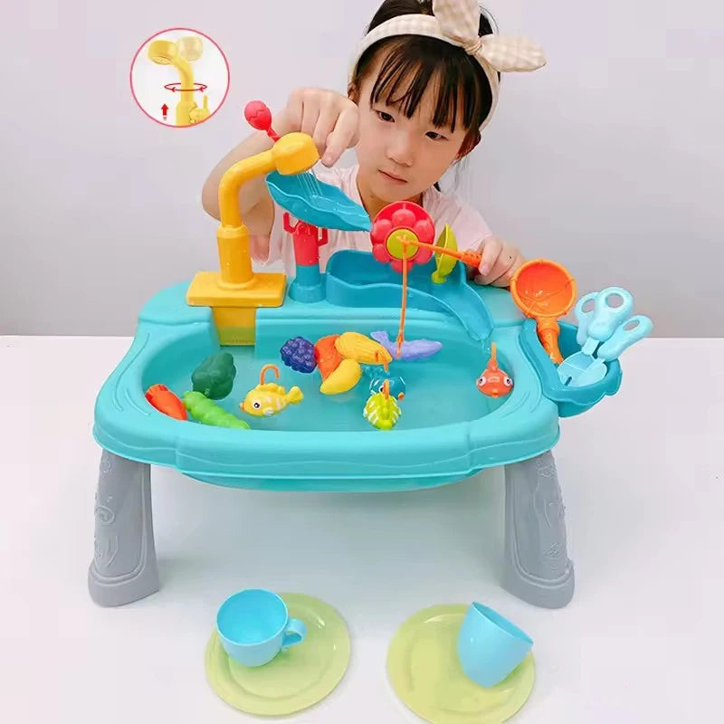Kids Kitchen Sink Toys Tap Water Electric Faucet Dishwasher Toy Pretend Play Food Floating Fishing Toy Role Playing Girls Gift
