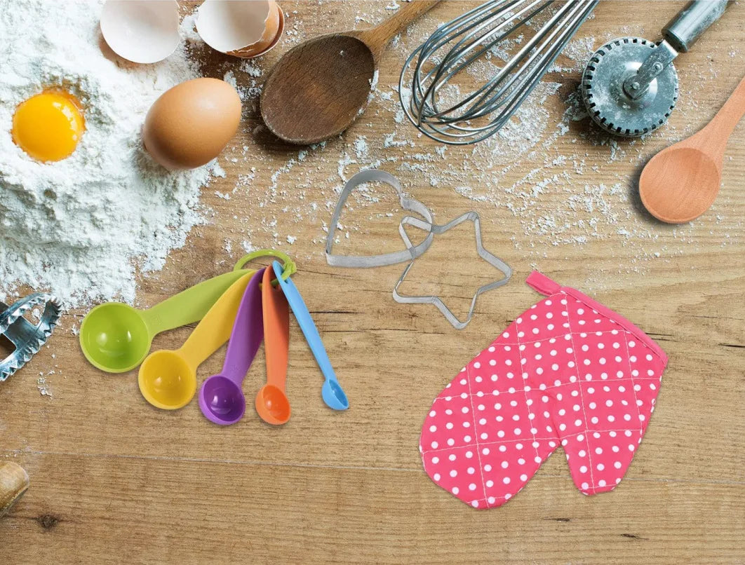 Apron for Little Girls Kids Cooking Baking Set Chef Hat Mitt & Utensil for Toddler Play House Toys Chef Costume Role Play