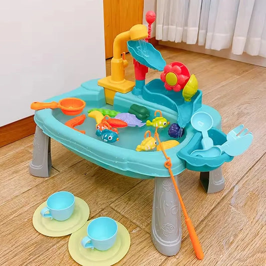 Kids Kitchen Sink Toys Tap Water Electric Faucet Dishwasher Toy Pretend Play Food Floating Fishing Toy Role Playing Girls Gift