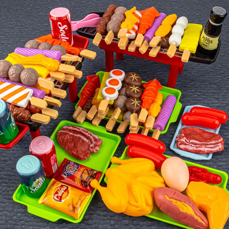 Baby Montessori Dress Up Kitchen Toys BBQ Set Kids Simulated Cookware Cooking Simulated Food Cosplay Educational Gift Puzzle Toy