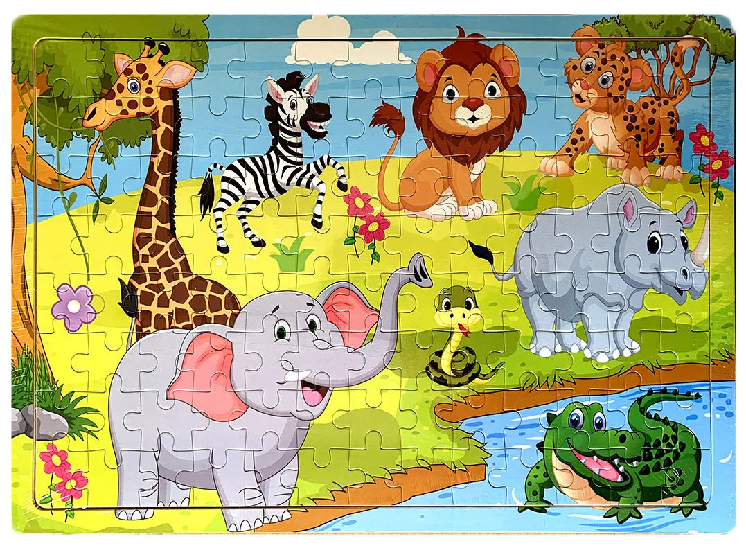 100pcs Cartoon Animal Wooden Puzzles Farm Dinosaur Jıgsaw Puzzle Baby Early Education Montessori Toys for Kids Gifts
