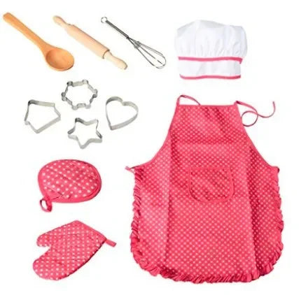 Apron for Little Girls Kids Cooking Baking Set Chef Hat Mitt & Utensil for Toddler Play House Toys Chef Costume Role Play