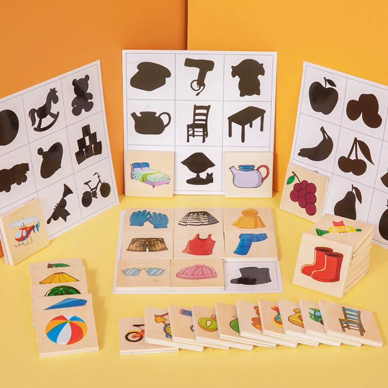 Kids Wooden Toy Learning Animal Fruit Find Shadow Matching Jigsaw Puzzle Game Baby Montessori Educational Toys for Children