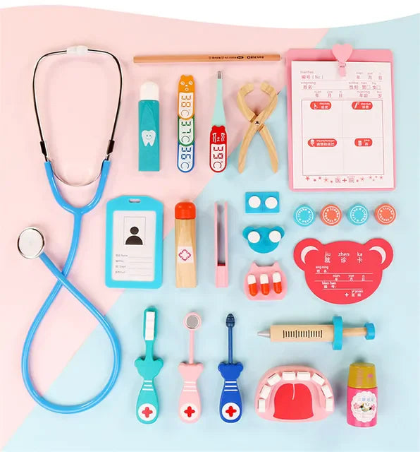 Wooden Kids Pretend Doctor Nurse Game Toys Set Cosplay Simulation Dentist Accessories Tools Children Role Play Doctor Toys Gifts