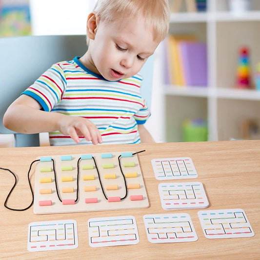 Kid Wooden Fun Early Educational Rope Toy Hand-Eye Coordination Attention Training Puzzle Board Creative Montessori Toy