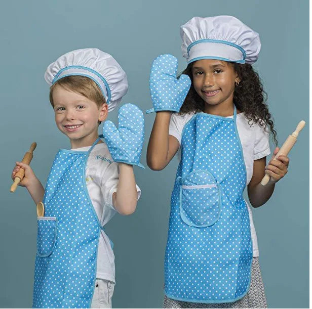 Apron for Little Girls Kids Cooking Baking Set Chef Hat Mitt & Utensil for Toddler Play House Toys Chef Costume Role Play