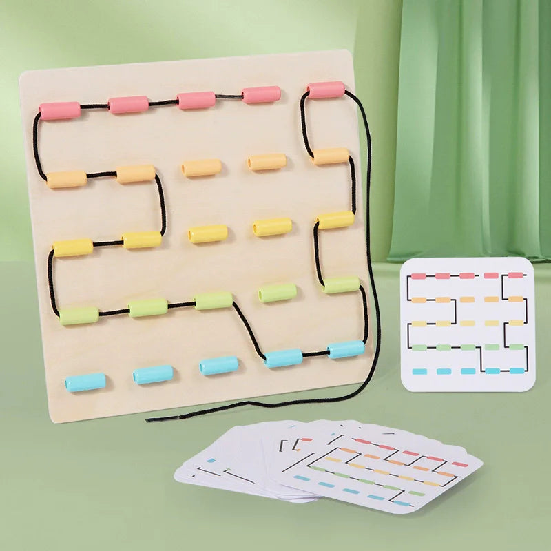Kid Wooden Fun Early Educational Rope Toy Hand-Eye Coordination Attention Training Puzzle Board Creative Montessori Toy