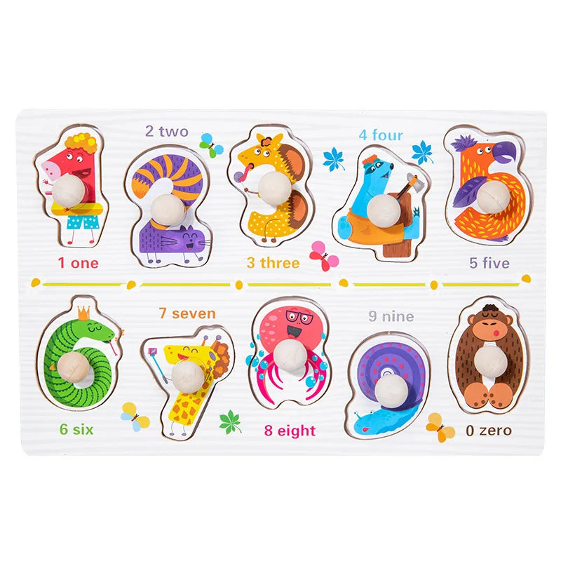 Montessori Toys Puzzle Wooden Hand Grab Board Early Educational Tangram Jigsaw Cartoon Animals Fruits 3D Puzzles