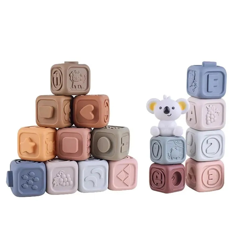 Baby Montessori Silicone Building Blocks Koala Squeeze Stacker & Teething Toys Intellectual Enlightenment Early 3D Puzzle Toys