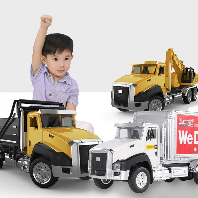 Kids 1:50 Alloy Truck Model Engineering Vehicle Excavator Bulldozer Head Dumper Truck Crane Tanker Toys Boys Radio Control Gift