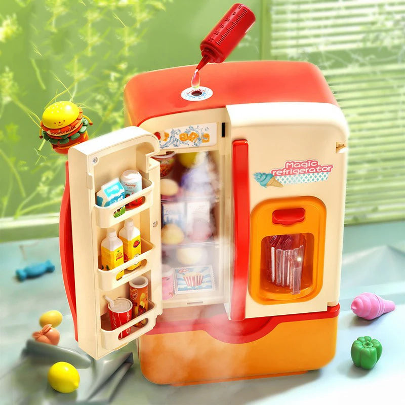 Kids Mini Electric Double Door Refrigerator Simulated Play Pretend Make Food Kitchen Cook Role Toys Boys Girls Gift Accessories