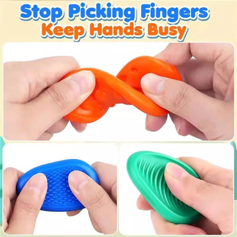 6Pcs Fidget Stress Toys Adults Sensory Silicone Stone Textured for Autism Kids Calming Down Social Emotional Relief Toy