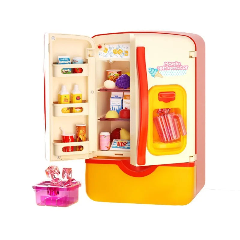 Kids Mini Electric Double Door Refrigerator Simulated Play Pretend Make Food Kitchen Cook Role Toys Boys Girls Gift Accessories