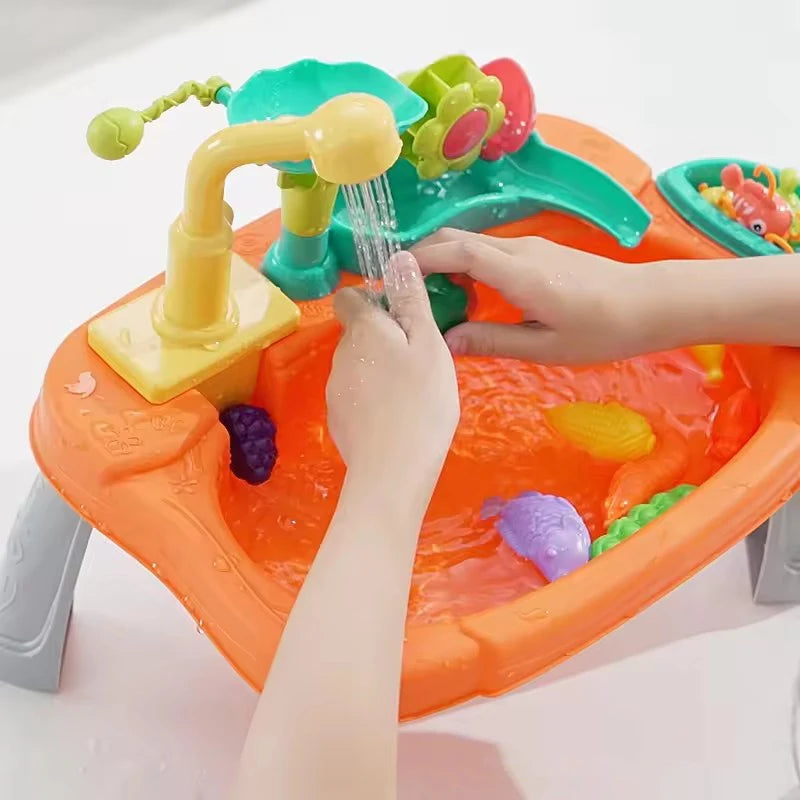 Kids Kitchen Sink Toys Tap Water Electric Faucet Dishwasher Toy Pretend Play Food Floating Fishing Toy Role Playing Girls Gift