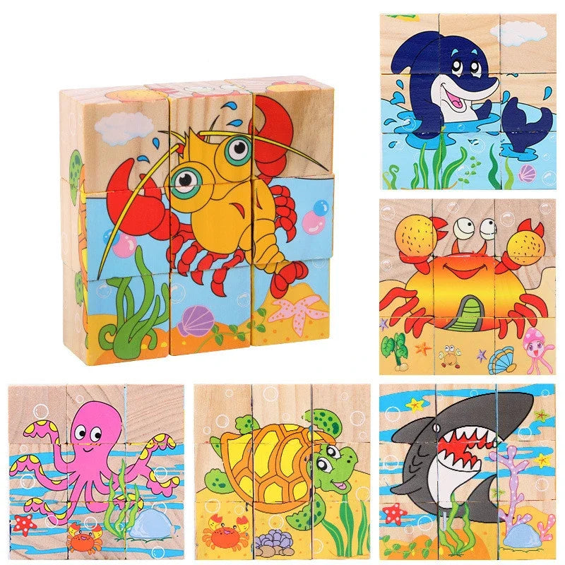 9 Pcs Six-sided 3D Cubes Jigsaw Puzzles Wooden Blocks Toys For Children Kids Educational Toys Funny Games