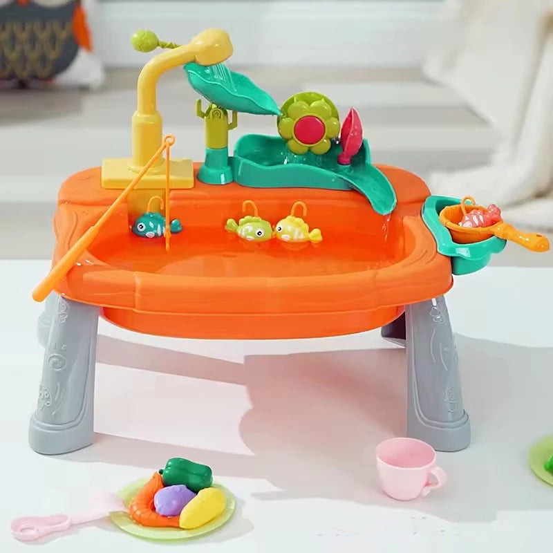 Kids Kitchen Sink Toys Tap Water Electric Faucet Dishwasher Toy Pretend Play Food Floating Fishing Toy Role Playing Girls Gift