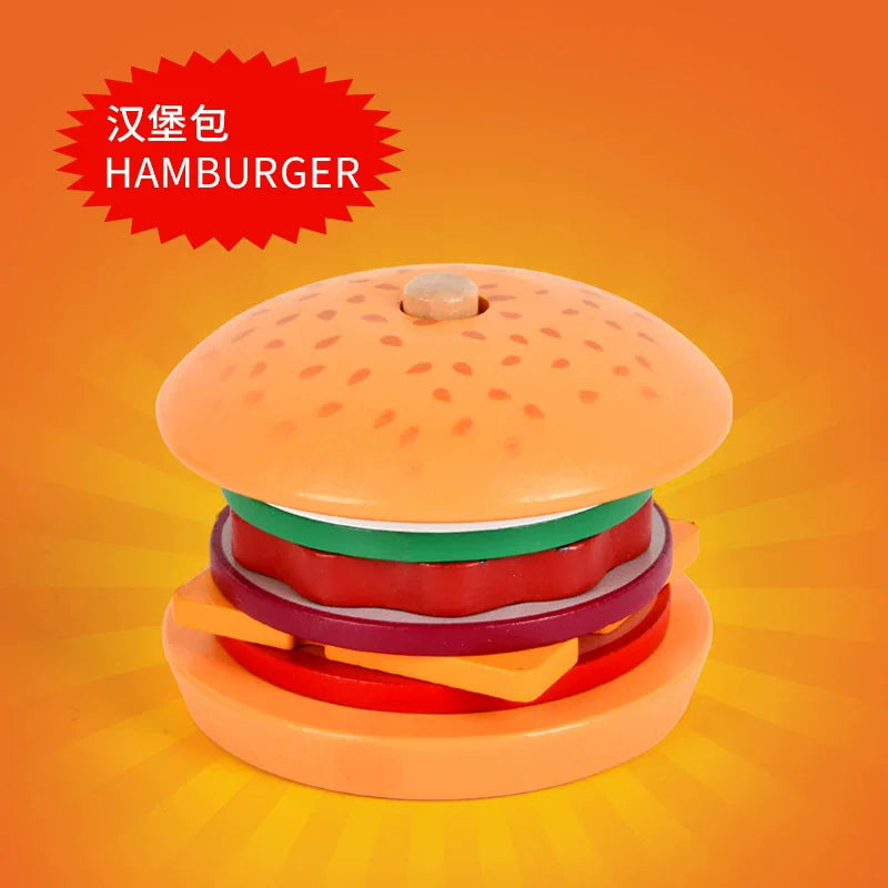 Kids Montessori Wooden Hamburg Sandwich Stacking Toy DIY Pretend Play Color Pairing Puzzle Food Play House Early Education Toy