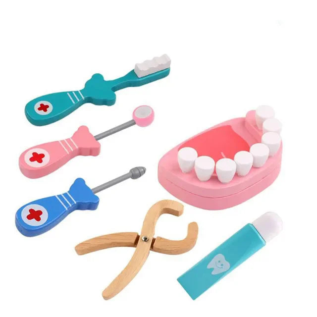 Wooden Kids Pretend Doctor Nurse Game Toys Set Cosplay Simulation Dentist Accessories Tools Children Role Play Doctor Toys Gifts