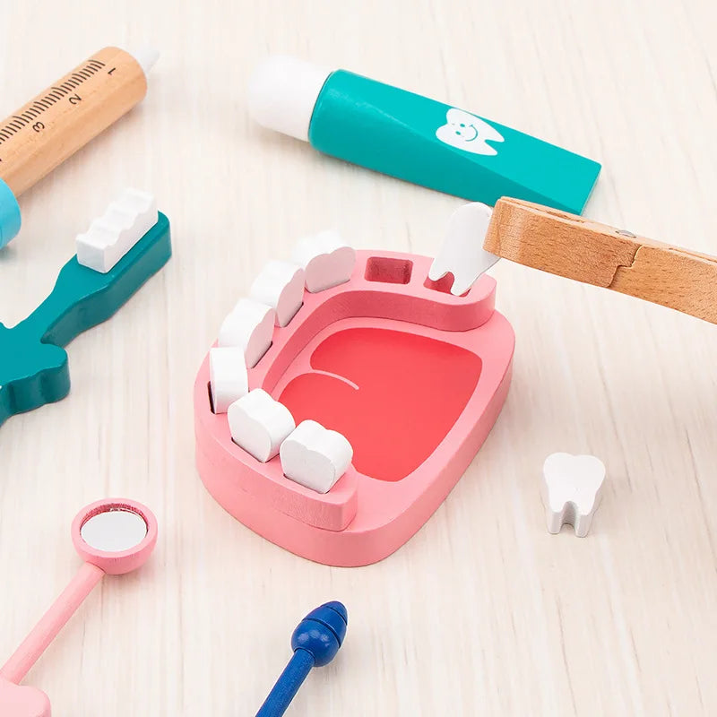 Wooden Kids Pretend Doctor Nurse Game Toys Set Cosplay Simulation Dentist Accessories Tools Children Role Play Doctor Toys Gifts