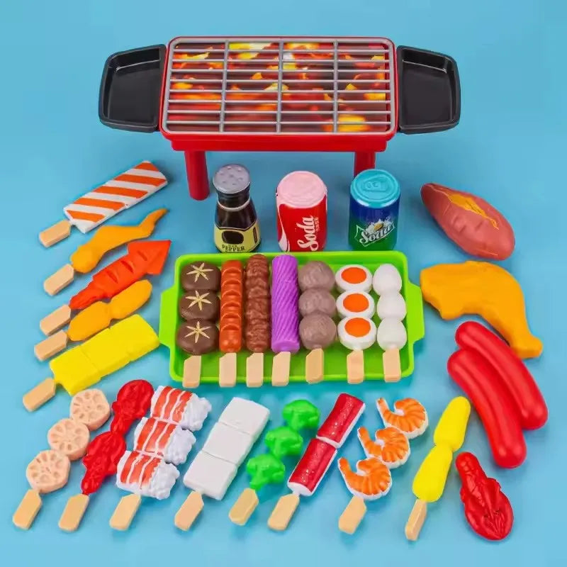Baby Montessori Dress Up Kitchen Toys BBQ Set Kids Simulated Cookware Cooking Simulated Food Cosplay Educational Gift Puzzle Toy